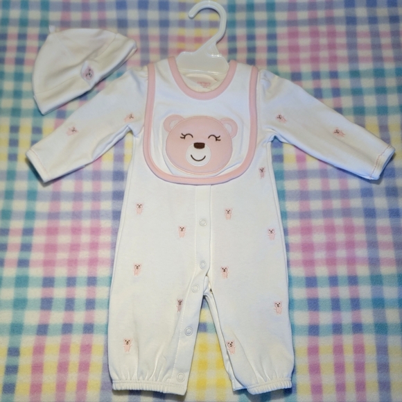 CARTER'S 🧸 Adorable 4pc Pink 'n White Teddy Bear Bodysuit Outfit NB - Picture 8 of 13